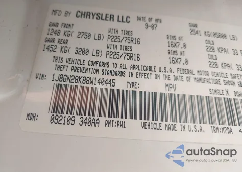 2008 Jeep Liberty Sport из США, поврежденный, VIN 1J8GN28K88W140445